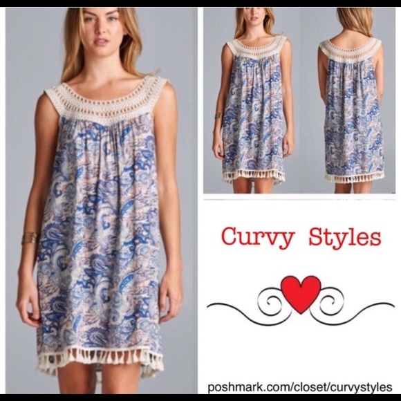 JODIFL Paisley Boho Fringe Summer Shift Dress NWT - Picture 3 of 3